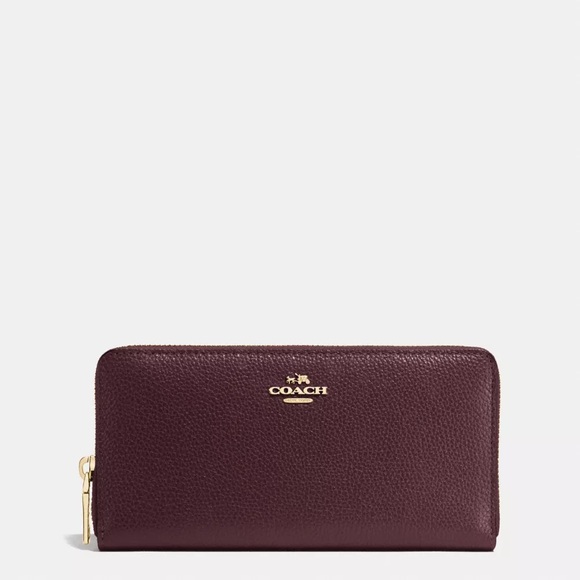Coach Oxblood Pebbled Leather F16612 Plum Purple Maroon Accordion Zip Wallet 🍇 - Picture 3 of 13
